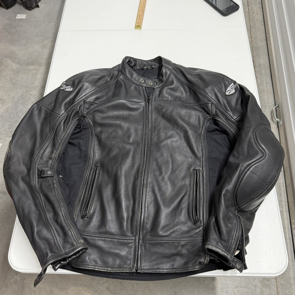 Joe Rocket Motorcycle Jacket Mens LT Black Good Padded Leather Riding Gear